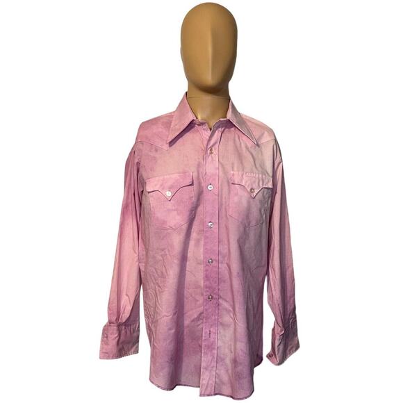 Vintage Tem Tex Western Shirt Size XL Pink Snap Long Sleeve Extra Long Tails - Picture 2 of 6